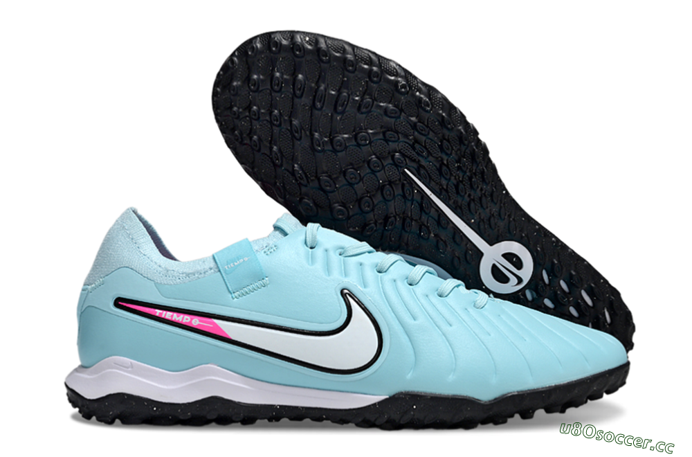 Men's Nike Tiempo Legend 10 Pro TF Artificial Turf Low-Tops Football Shoes - Jade/White/Pink 2