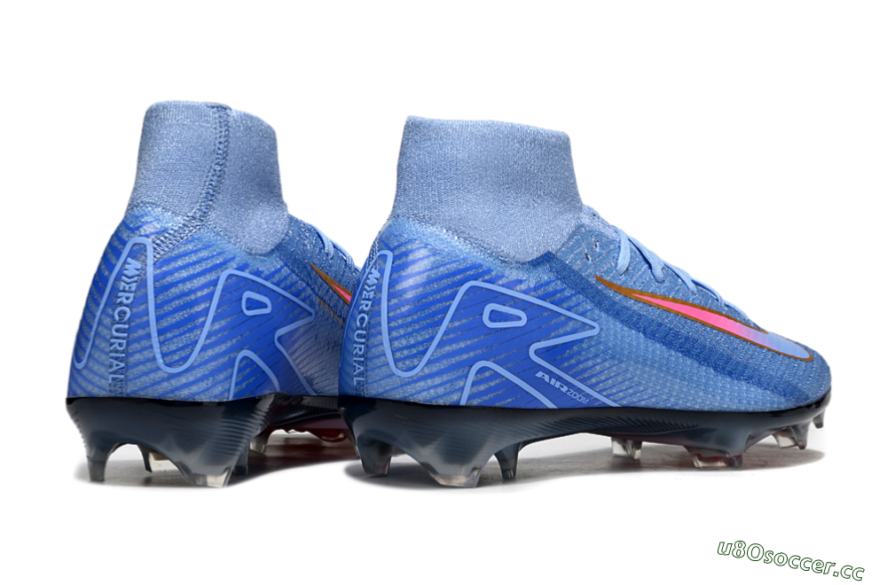 Unisex Nike Air Zoom Mercurial Superfly 10 Elite FG Firm Ground High-Tops Football Boots - Blue/Pink/Gold 6
