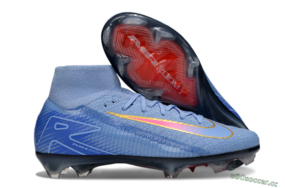 Unisex Nike Air Zoom Mercurial Superfly 10 Elite FG Firm Ground High-Tops Football Boots - Blue/Pink/Gold 2