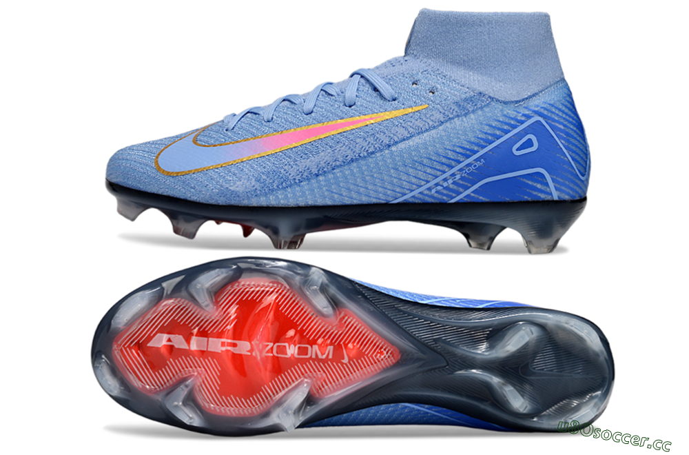 Unisex Nike Air Zoom Mercurial Superfly 10 Elite FG Firm Ground High-Tops Football Boots - Blue/Pink/Gold 1