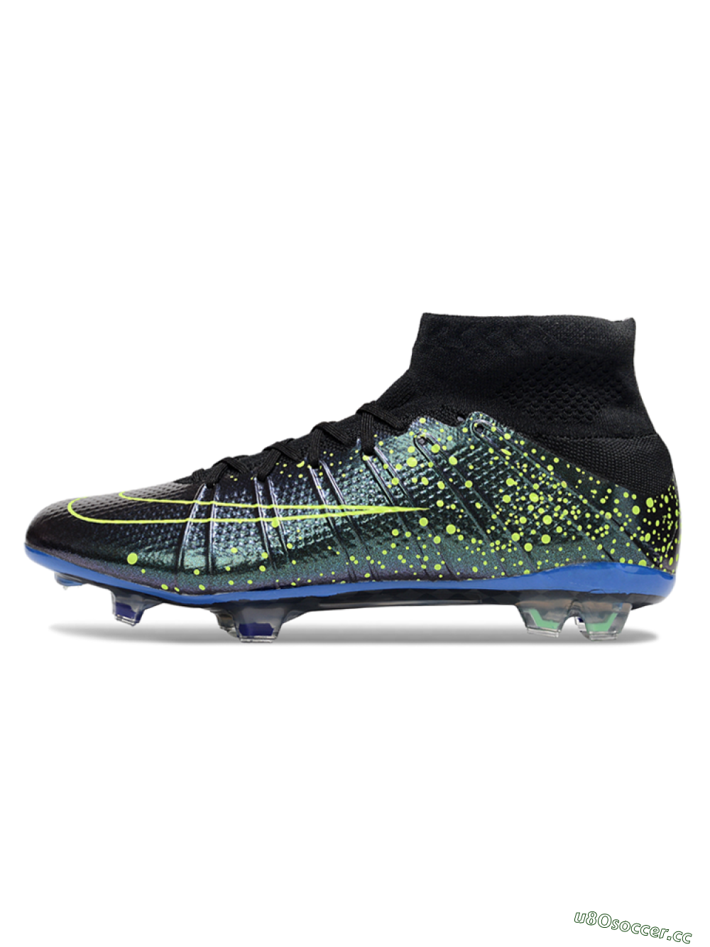 Men's Nike Zoom Mercurial Superfly 4 Elite FG Firm Ground High-Tops Football Boots - Black/Yellow/Blue 0