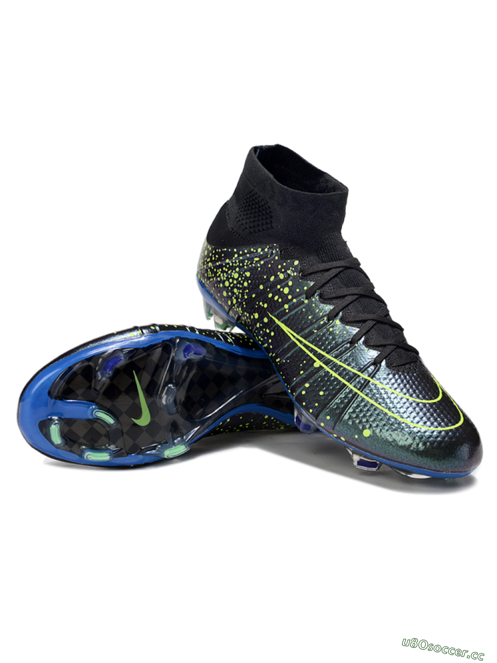 Men's Nike Zoom Mercurial Superfly 4 Elite FG Firm Ground High-Tops Football Boots - Black/Yellow/Blue 4