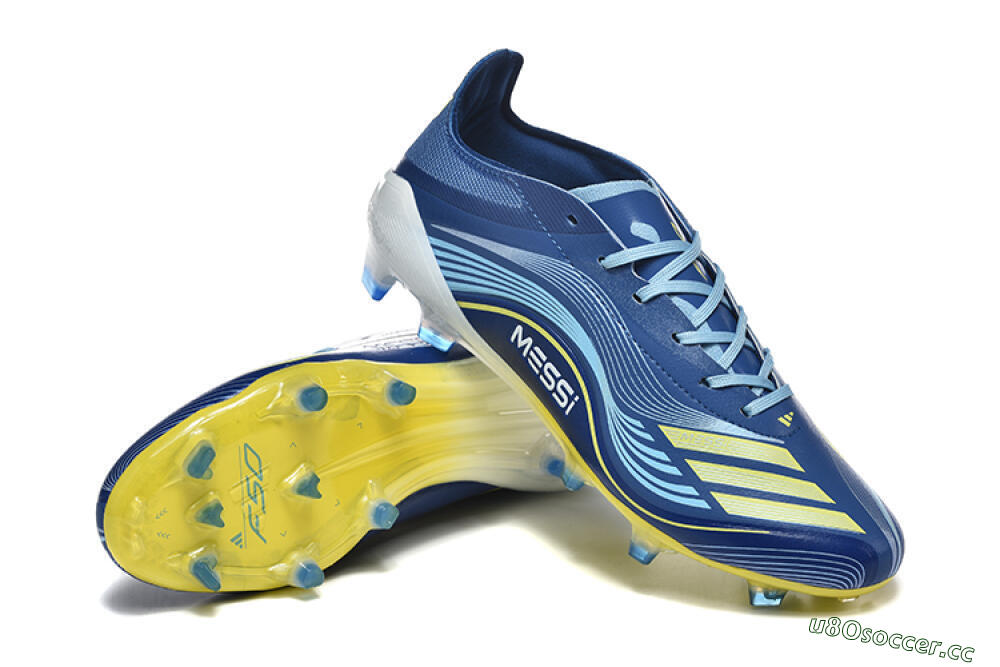 Men's Messi x Adidas F50 Elite FG Firm Ground Low-Tops Football Boots - Blue/Jade/Yellow 4