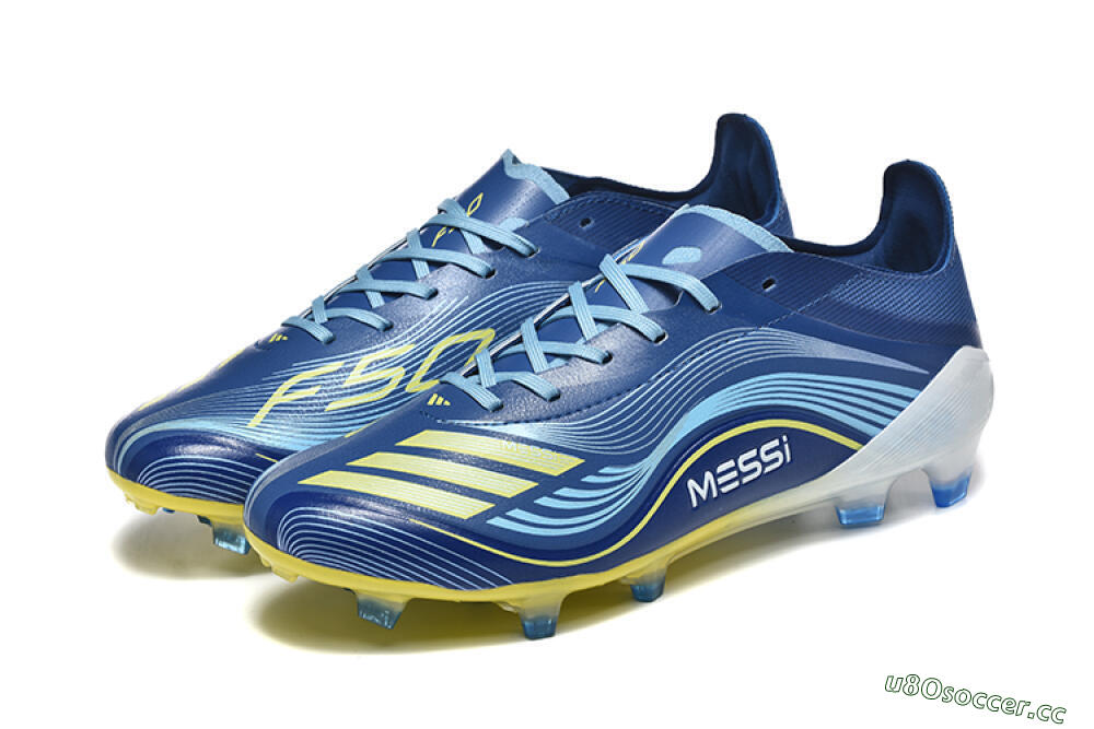 Men's Messi x Adidas F50 Elite FG Firm Ground Low-Tops Football Boots - Blue/Jade/Yellow 5