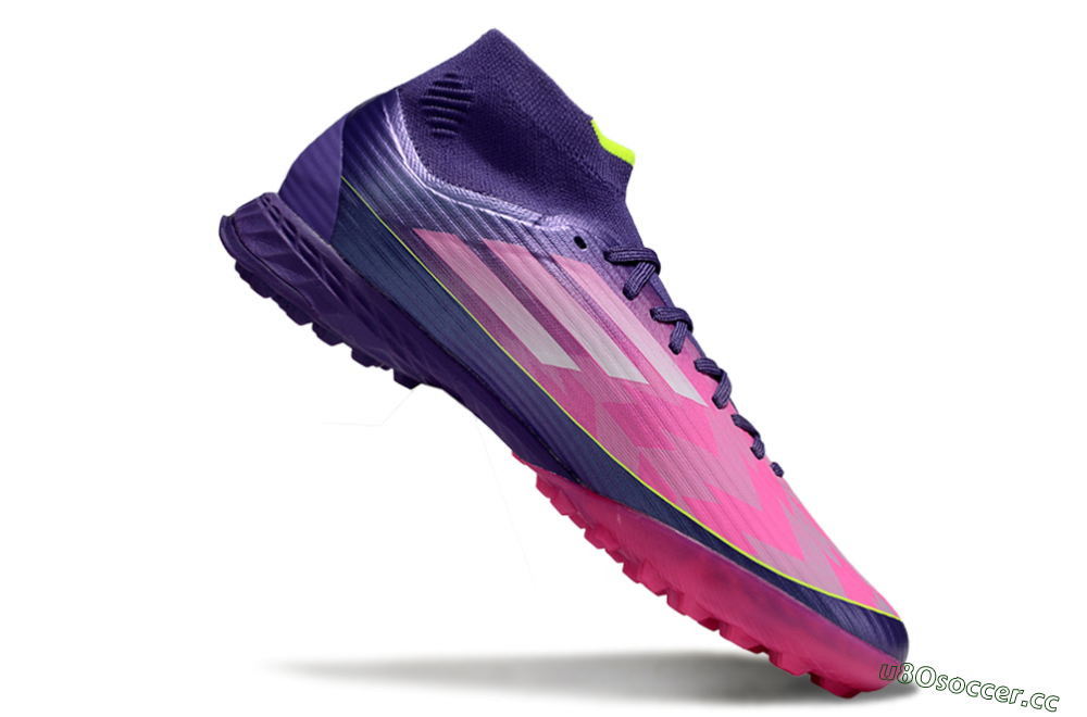 Men's Adidas F50+ Elite Mid TF Artificial Turf High-Tops Football Shoes - Pink/Yellow/Purple 4