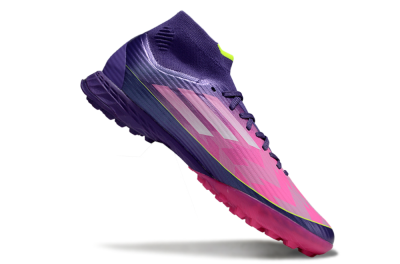 Men's Adidas F50+ Elite Mid TF Artificial Turf High-Tops Football Shoes - Pink/Yellow/Purple