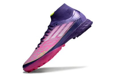 Men's Adidas F50+ Elite Mid TF Artificial Turf High-Tops Football Shoes - Pink/Yellow/Purple