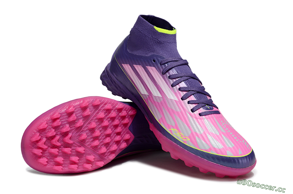 Men's Adidas F50+ Elite Mid TF Artificial Turf High-Tops Football Shoes - Pink/Yellow/Purple 3