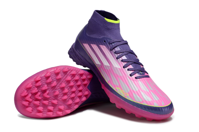 Men's Adidas F50+ Elite Mid TF Artificial Turf High-Tops Football Shoes - Pink/Yellow/Purple