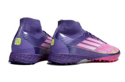 Men's Adidas F50+ Elite Mid TF Artificial Turf High-Tops Football Shoes - Pink/Yellow/Purple