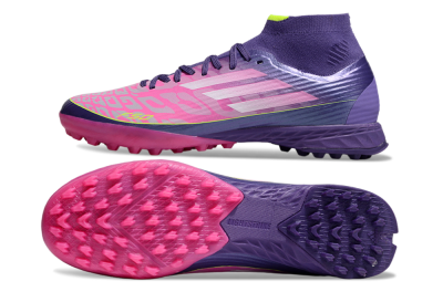 Men's Adidas F50+ Elite Mid TF Artificial Turf High-Tops Football Shoes - Pink/Yellow/Purple