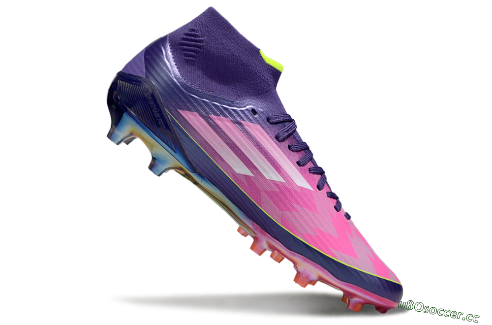 Men's Adidas F50+ Elite Mid FG Firm Ground High-Tops Football Boots - Pink/Yellow/Purple 4