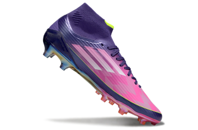 Men's Adidas F50+ Elite Mid FG Firm Ground High-Tops Football Boots - Pink/Yellow/Purple