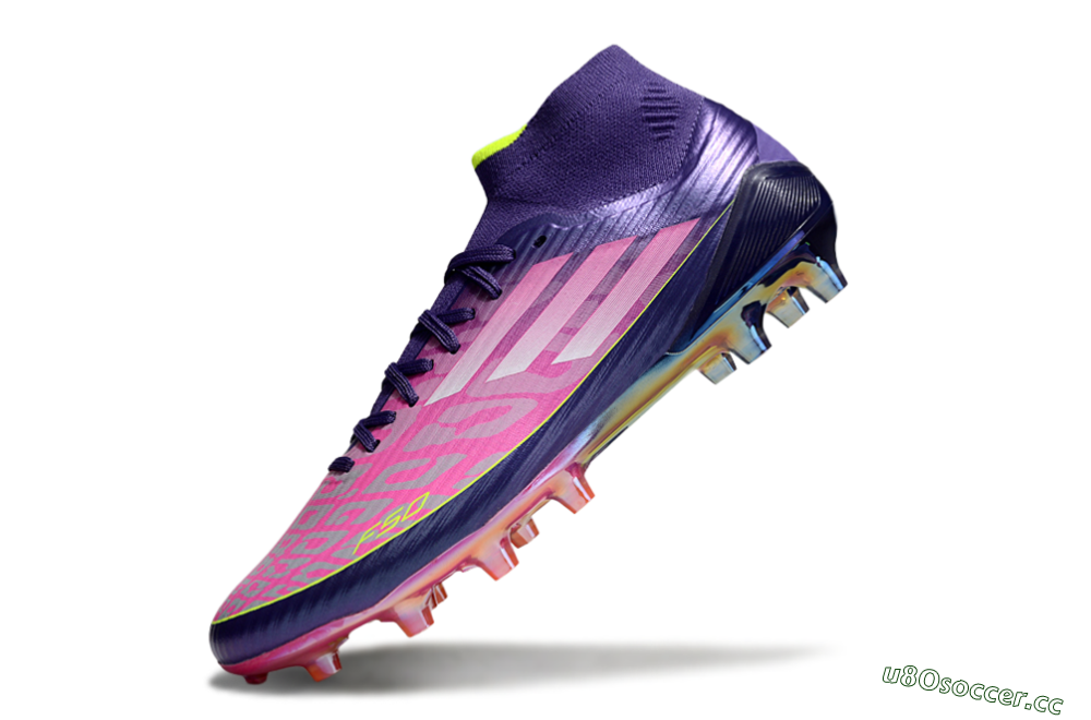 Men's Adidas F50+ Elite Mid FG Firm Ground High-Tops Football Boots - Pink/Yellow/Purple 5