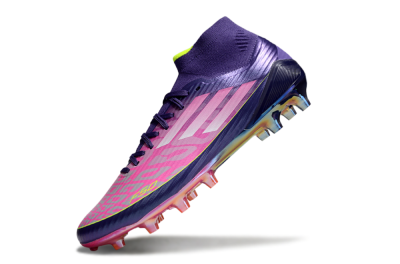 Men's Adidas F50+ Elite Mid FG Firm Ground High-Tops Football Boots - Pink/Yellow/Purple