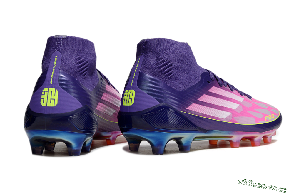 Men's Adidas F50+ Elite Mid FG Firm Ground High-Tops Football Boots - Pink/Yellow/Purple 6