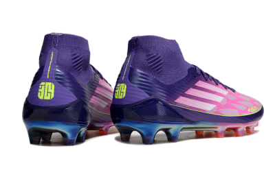 Men's Adidas F50+ Elite Mid FG Firm Ground High-Tops Football Boots - Pink/Yellow/Purple