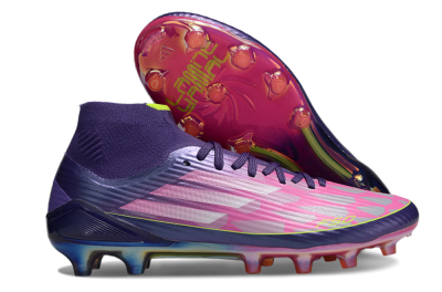 Men's Adidas F50+ Elite Mid FG Firm Ground High-Tops Football Boots - Pink/Yellow/Purple