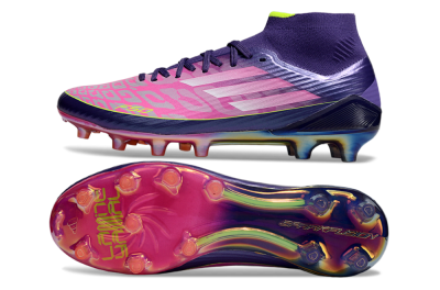 Men's Adidas F50+ Elite Mid FG Firm Ground High-Tops Football Boots - Pink/Yellow/Purple