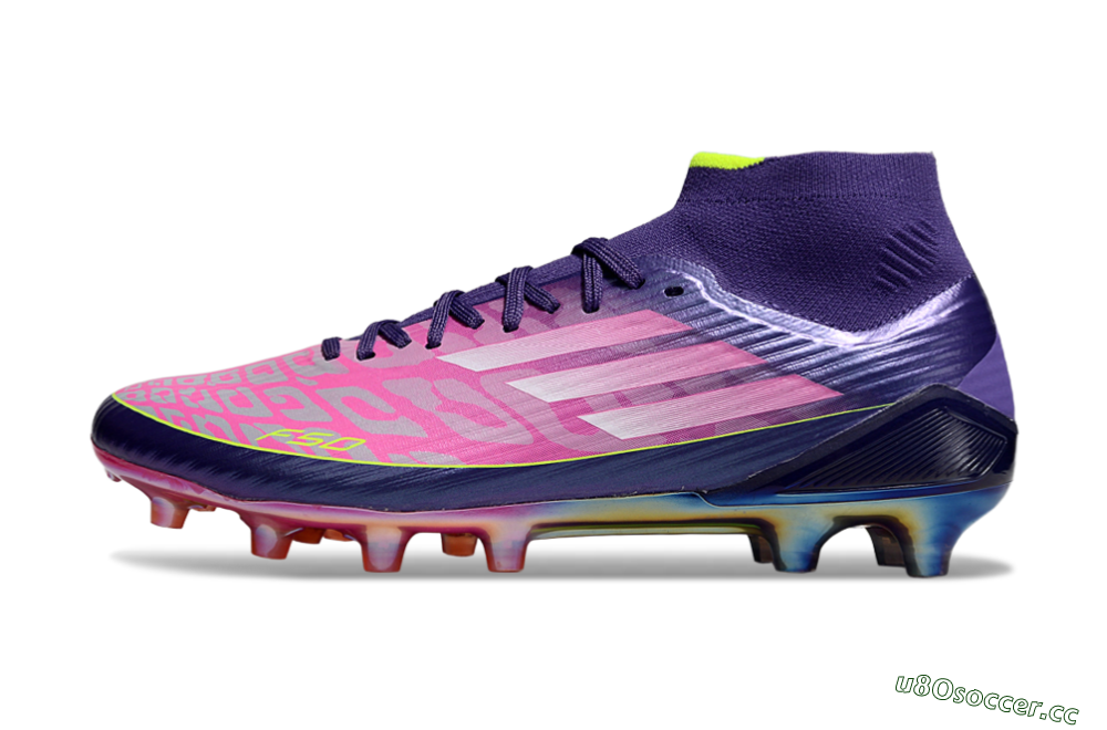 Men's Adidas F50+ Elite Mid FG Firm Ground High-Tops Football Boots - Pink/Yellow/Purple 0