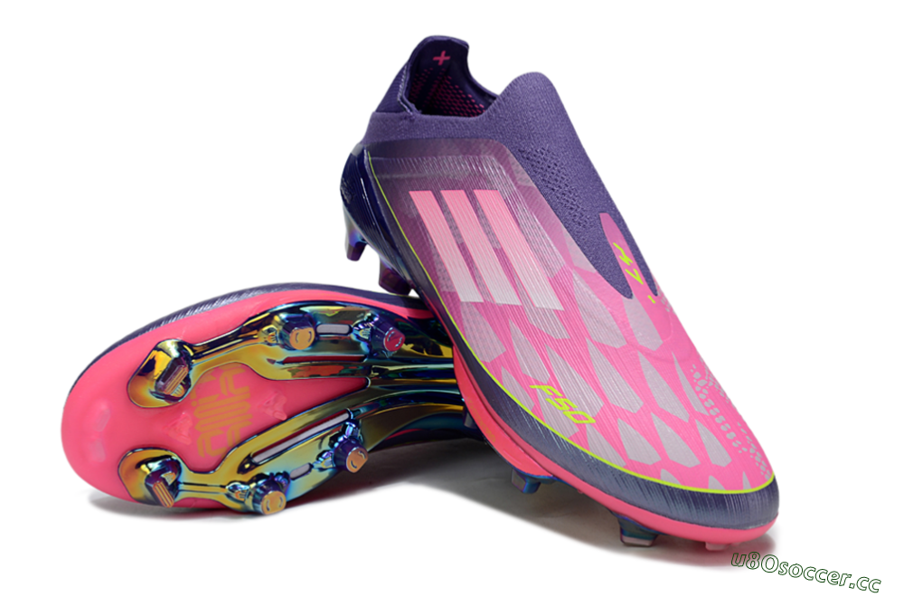 Men's Adidas F50+ Lightstrike Pro Laceless FG Firm Ground Low-Tops Football Boots - Pink/Yellow/Purple 3