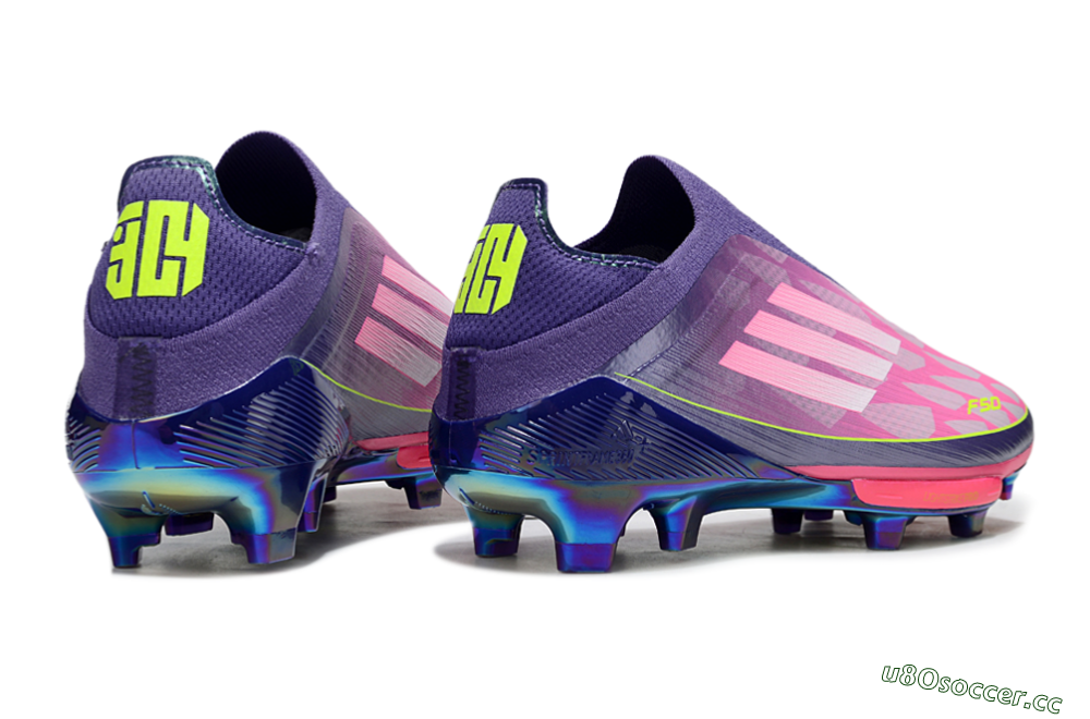 Men's Adidas F50+ Lightstrike Pro Laceless FG Firm Ground Low-Tops Football Boots - Pink/Yellow/Purple 6