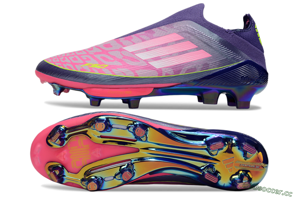 Men's Adidas F50+ Lightstrike Pro Laceless FG Firm Ground Low-Tops Football Boots - Pink/Yellow/Purple 1