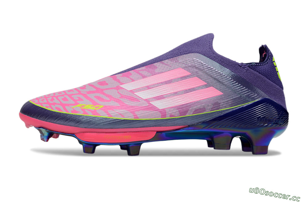Men's Adidas F50+ Lightstrike Pro Laceless FG Firm Ground Low-Tops Football Boots - Pink/Yellow/Purple 0