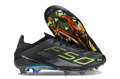 Unisex Adidas F50+ Lightstrike Pro FG Firm Ground Low-Tops Football Boots - Black/Silver/Yellow