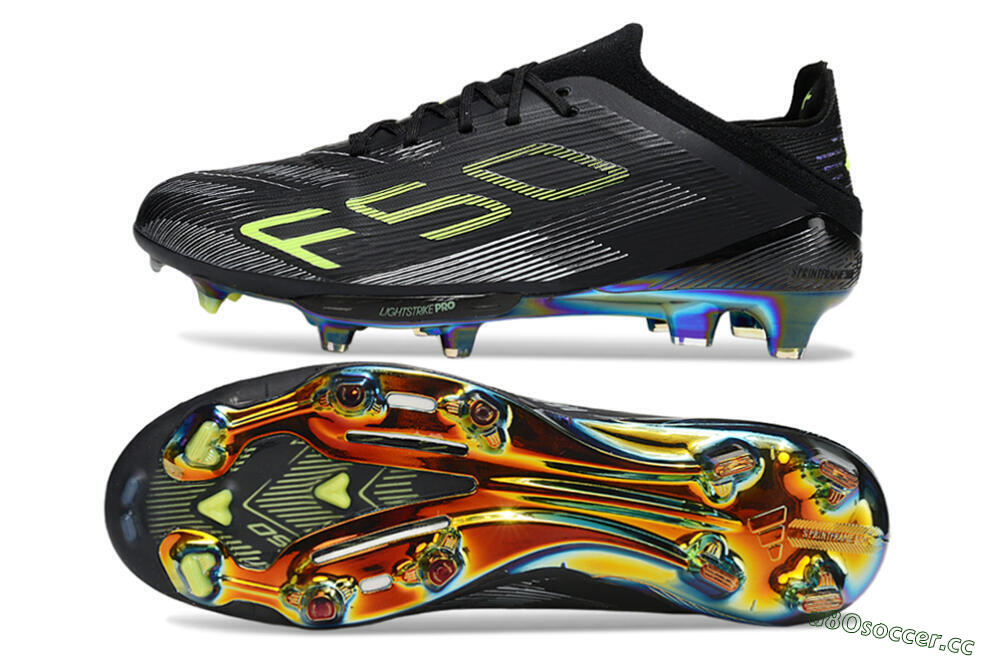Unisex Adidas F50+ Lightstrike Pro FG Firm Ground Low-Tops Football Boots - Black/Silver/Yellow 1