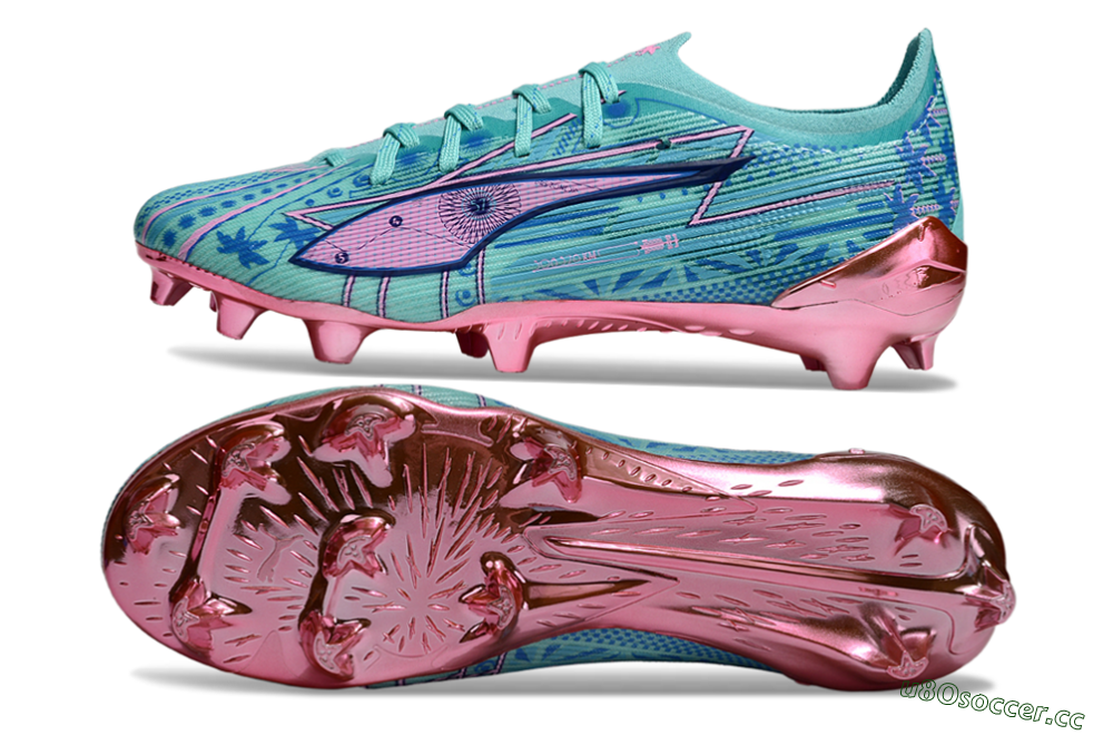 Men's Puma Ultra Ultimate FG Firm Ground Low-Tops Football Boots - Jade/Blue/Pink 1