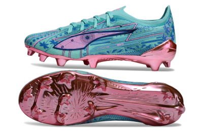 Men's Puma Ultra Ultimate FG Firm Ground Low-Tops Football Boots - Jade/Blue/Pink