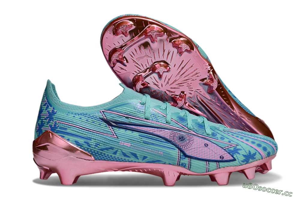 Men's Puma Ultra Ultimate FG Firm Ground Low-Tops Football Boots - Jade/Blue/Pink 2