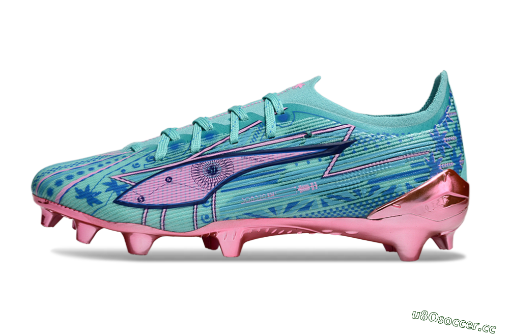 Men's Puma Ultra Ultimate FG Firm Ground Low-Tops Football Boots - Jade/Blue/Pink 0