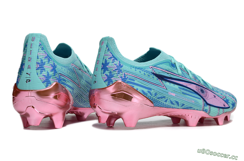 Men's Puma Ultra Ultimate FG Firm Ground Low-Tops Football Boots - Jade/Blue/Pink 6