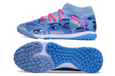 Men's Puma Future 8 Ultimate TF Artificial Turf Low-Tops Football Shoes - Blue/Pink/White