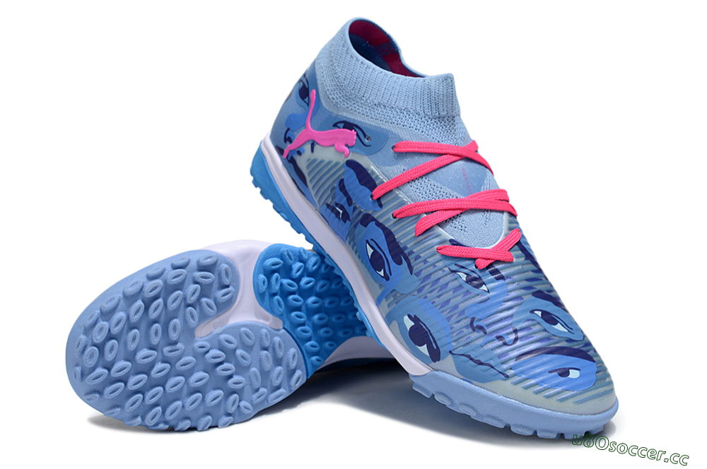 Men's Puma Future 8 Ultimate TF Artificial Turf Low-Tops Football Shoes - Blue/Pink/White 3