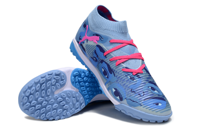 Men's Puma Future 8 Ultimate TF Artificial Turf Low-Tops Football Shoes - Blue/Pink/White
