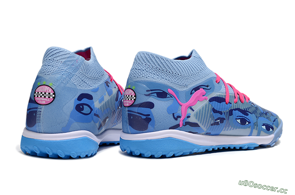 Men's Puma Future 8 Ultimate TF Artificial Turf Low-Tops Football Shoes - Blue/Pink/White 6