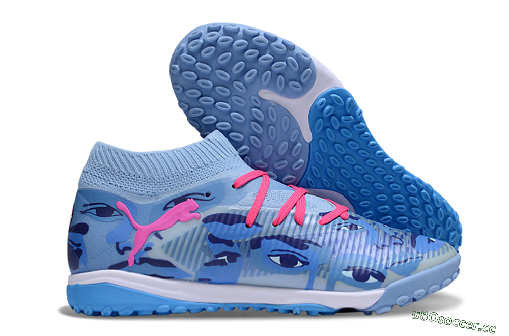 Men's Puma Future 8 Ultimate TF Artificial Turf Low-Tops Football Shoes - Blue/Pink/White 2
