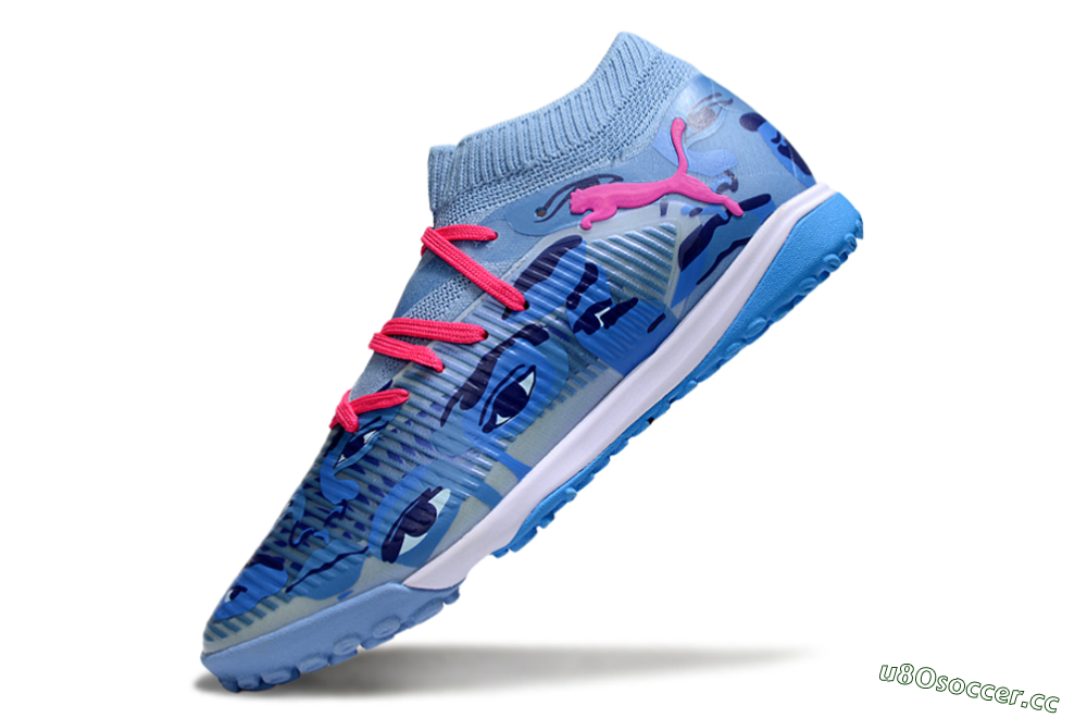 Men's Puma Future 8 Ultimate TF Artificial Turf Low-Tops Football Shoes - Blue/Pink/White 5
