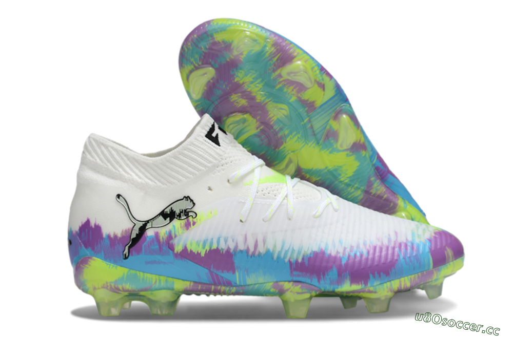 Men's Puma Future 8 Ultimate FG Firm Ground Low-Tops Football Boots - White/Blue/Yellow 2