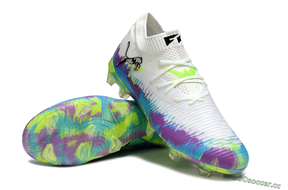 Men's Puma Future 8 Ultimate FG Firm Ground Low-Tops Football Boots - White/Blue/Yellow 3