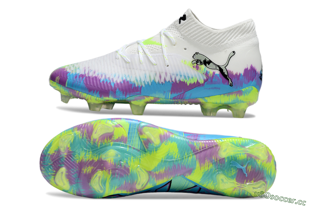 Men's Puma Future 8 Ultimate FG Firm Ground Low-Tops Football Boots - White/Blue/Yellow 1