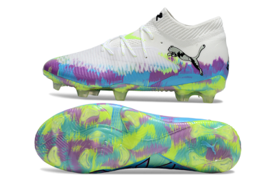 Men's Puma Future 8 Ultimate FG Firm Ground Low-Tops Football Boots - White/Blue/Yellow