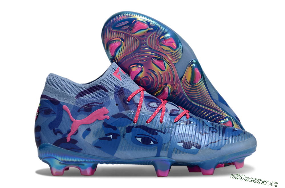 Men's Puma Future 8 Ultimate FG Firm Ground Low-Tops Football Boots - Blue/Pink/Gold 2