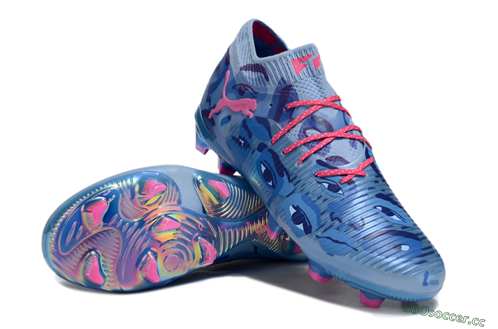 Men's Puma Future 8 Ultimate FG Firm Ground Low-Tops Football Boots - Blue/Pink/Gold 3