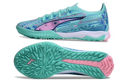 Men's Puma Ultra Ultimate TF Artificial Turf Low-Tops Football Shoes - Jade/Blue/Pink