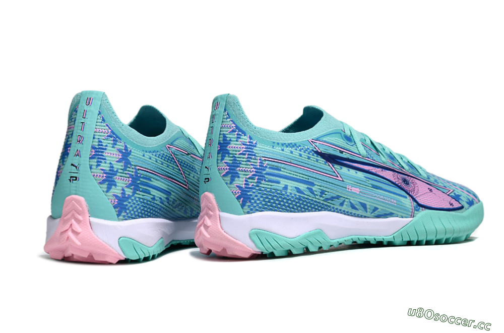 Men's Puma Ultra Ultimate TF Artificial Turf Low-Tops Football Shoes - Jade/Blue/Pink 6