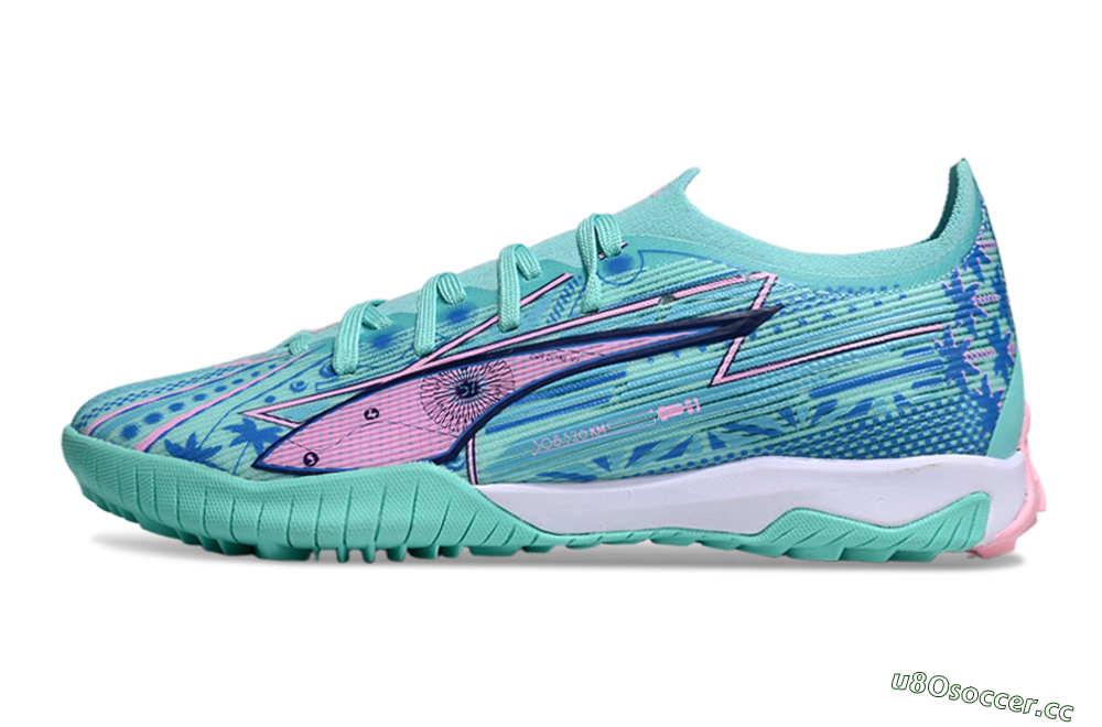 Men's Puma Ultra Ultimate TF Artificial Turf Low-Tops Football Shoes - Jade/Blue/Pink 0